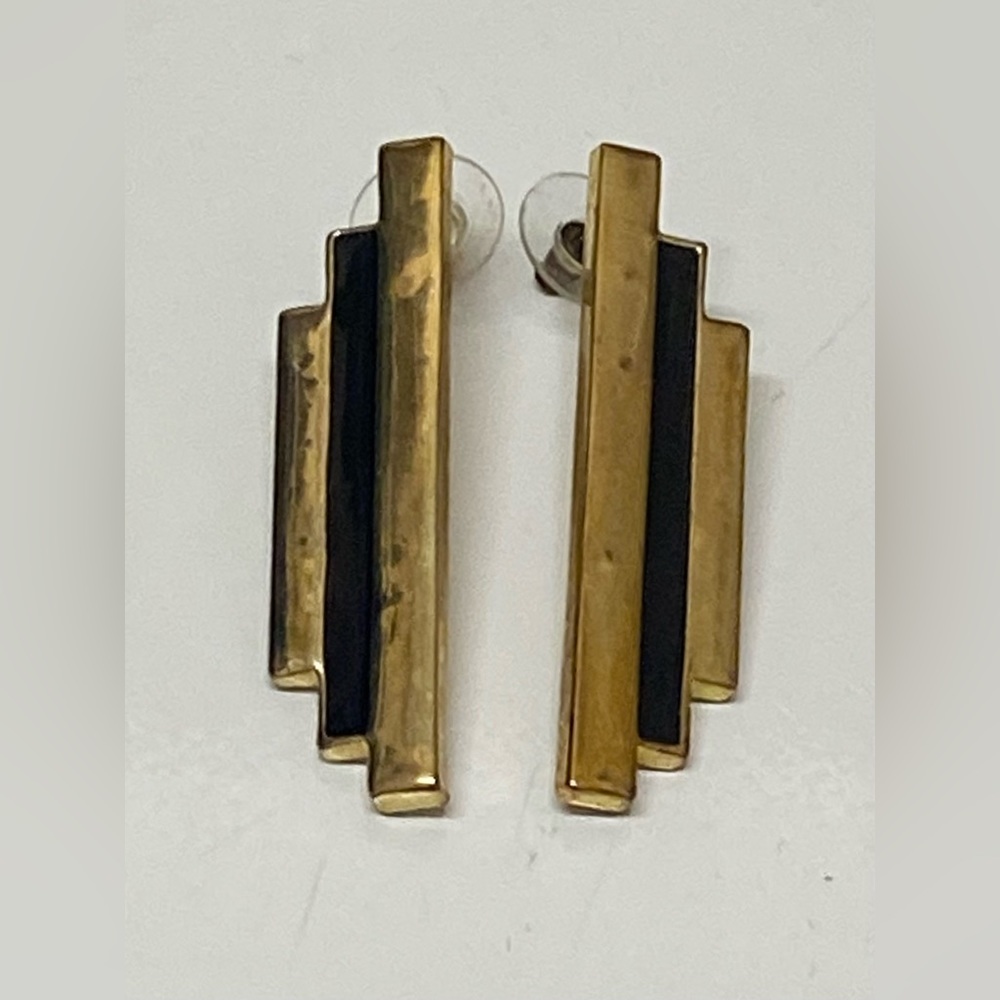 JAMI Art Deco Black & Gold 
Modernist Post Earring